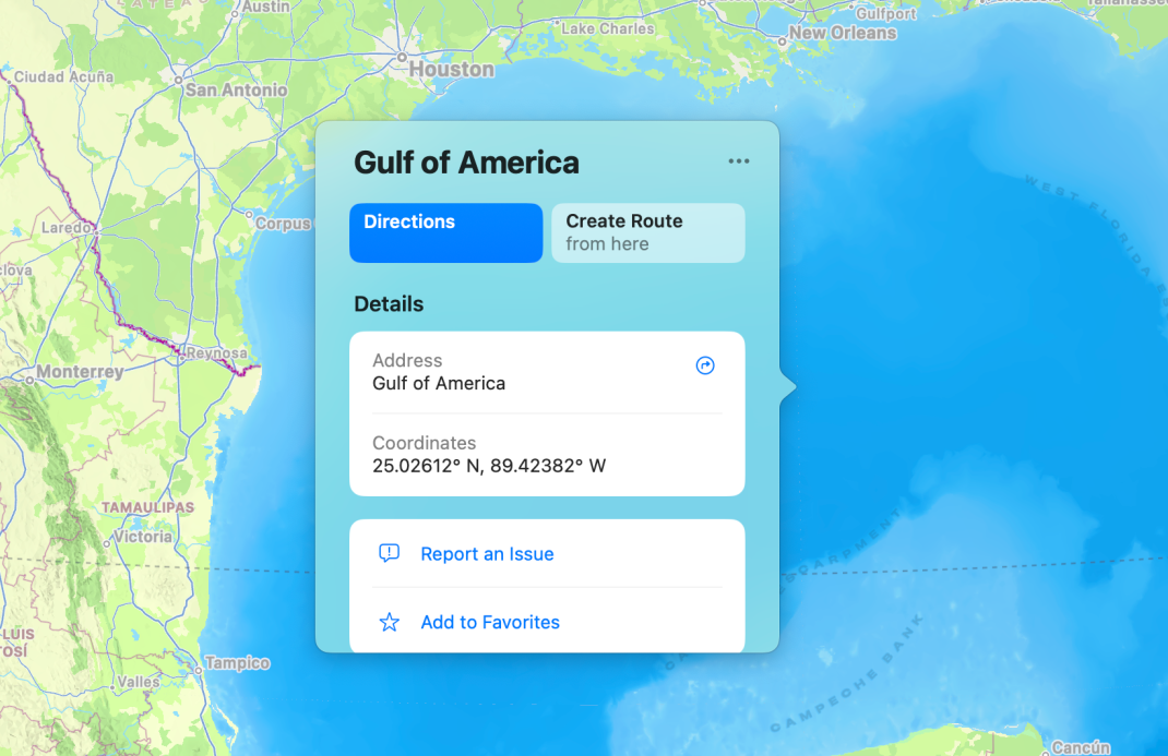 Apple Maps now shows the Gulf of America